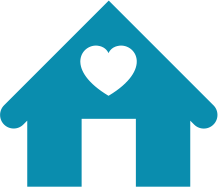 Icon of a teal house with heart symbol.